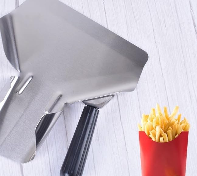 Stainless Steel French Fry Scoop with Handle Heavy-Duty Commercial Funnel Shovel for Fast Food Bagging &amp Packaging
