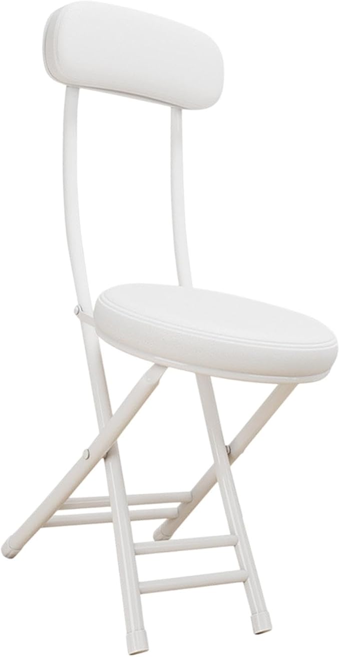 Folded Camping Chair Padded Folding Stool Compact Easy to Carry with Back Rest Metal Frame for Dining Room Shop Indoor Garage White