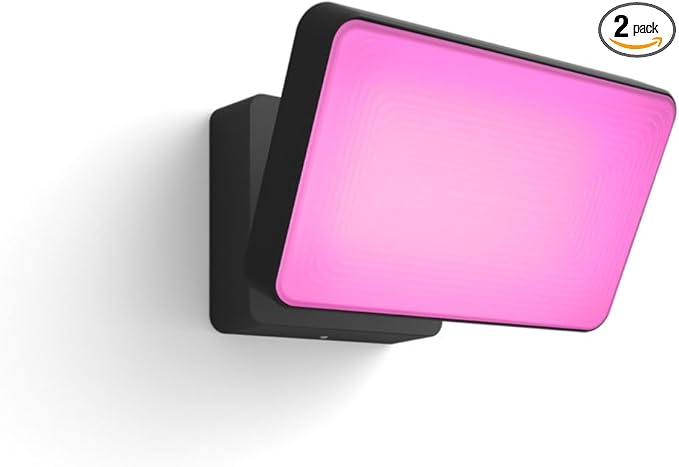 Philips Hue Discover Outdoor Smart Flood Light Fixture Black - 15W White and Color Ambiance LED Color-Changing Light - 2 Pack - Requires Hue Bridge - Control with Hue App and Voice - Weatherproof