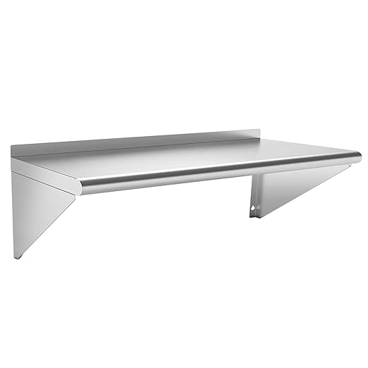 Commercial Stainless Steel Shelf 12 x 48” Wall Mounted Food Service Storage Rack Shelves Heavy Duty 300 lb Metal Shelf for Kitchen Restaurant Food Truck Garage Laundry Room