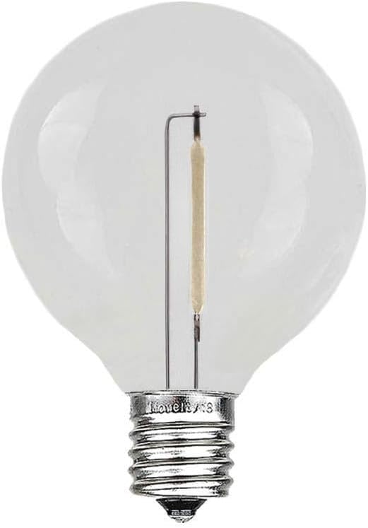 Novelty Lights 25 Pack Pure White G40 LED Filament String Light Bulbs E12/C7 Candelabra Base 5 Watt Equivalent Shatterproof Replacement Bulbs for Patios Canopy Lighting