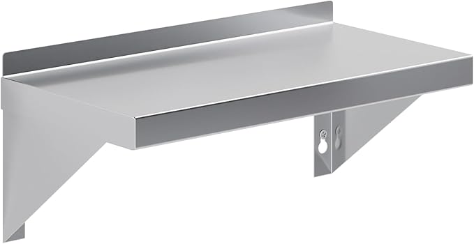 AmGood 08 Width x 16 Length | Stainless Steel Wall Shelf | Square Edge | Metal Shelving | Heavy Duty | Commercial Grade | Wall Mount | NSF Certified