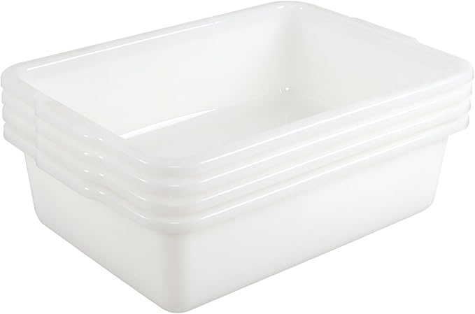 4 Packs 34 Liter Plastic Rectangle Utility Bus Box White Commercial Bus Tub Box