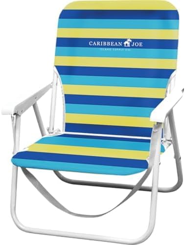 CARIBBEAN JOE Folding Beach Chair 1 Position Lightweight and Portable Foldable Outdoor Camping Accessories with Carry Strap (Bold Stripe 225lbs Capacity)