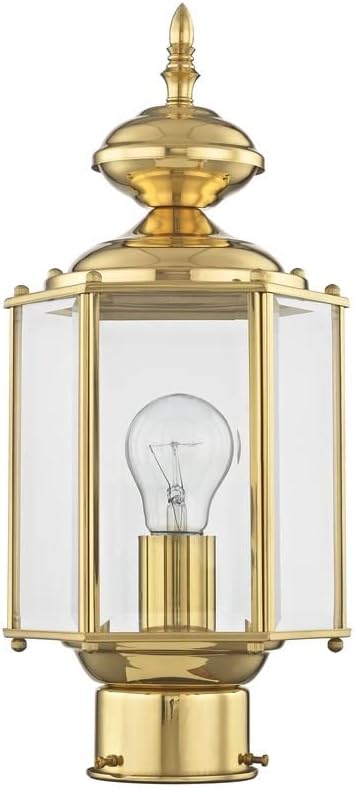 Livex Lighting Lantern 2117-02 Outdoor Post with Clear Beveled Glass Shades Polished Brass