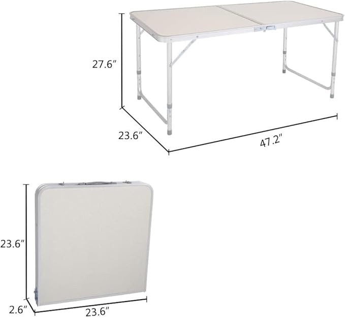MPM Folding Table 4FT Portable Lightweight Aluminum Camping Table Adjustable Height with Handle for Outdoor Indoor