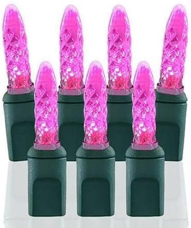 Pro Christmas M5 LED Holiday Lights - 70 Bulbs 23.3ft - Professional Grade Indoor Outdoor Diamond Cut Sparkle Light Strings for Home Decorations and Christmas Trees - Pink
