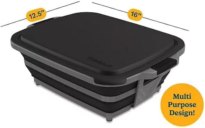 4-in-1 Expandable Prep &amp Serve Tub - 3 Gallon Collapsible Marinating and Brining Container with Cutting Board Lid - Gray