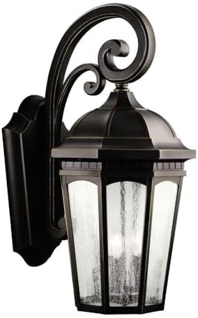 Kichler Courtyard 26.5 3 Light Outdoor Wall Light with Clear Seeded Glass in Rubbed Bronze
