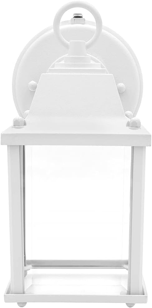 Maxxima LED Porch Lantern Outdoor Wall Light - White with Clear Glass 3000K Warm White 650 Lumens Dusk to Dawn Photocell Light Sensor Patio or Porch Sconce Fixture Exterior Lighting - White