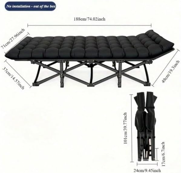 Folding Camping Cot with Mattress Portable Bed for Adults Comfortable Sleeping Solution for Indoor Outdoor Travel Home Office Use with Carry Bag (Black)