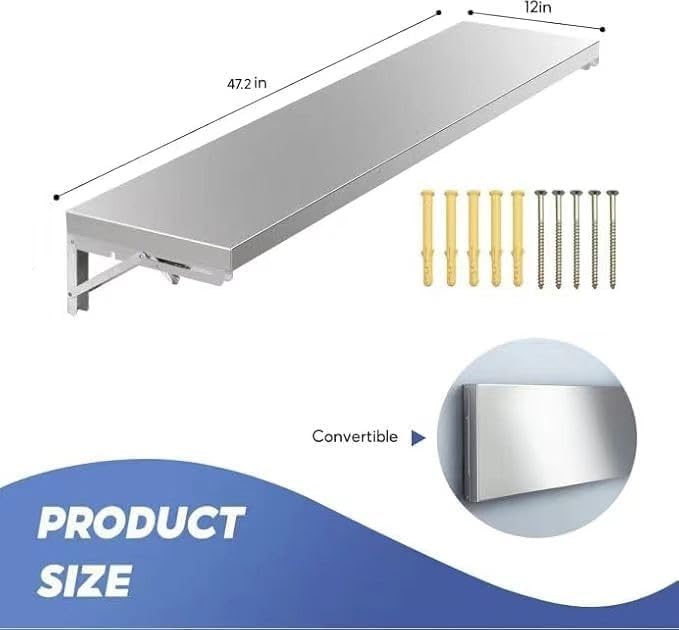 Concession Shelf 47.2 L x 12 W Folding Concession Shelf for Food Truck Stainless Steel Drop Down Folding Serving Food Shelf Stand for Concession Windows