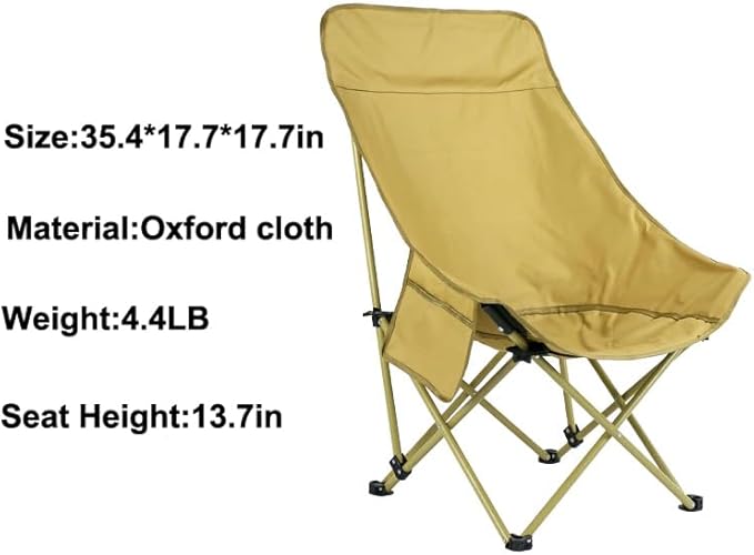 Portable Lightweight Compact Camping Foldable Chair with Carry Bag for Hiking Fishing Beach (High Back Khaki)