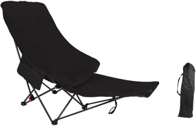 Folding Chaise Lounge Chair Reclining Chair Foldable Heavy Duty Stable Recliner Lounger for Garden Fishing Sports Patio Beach Black