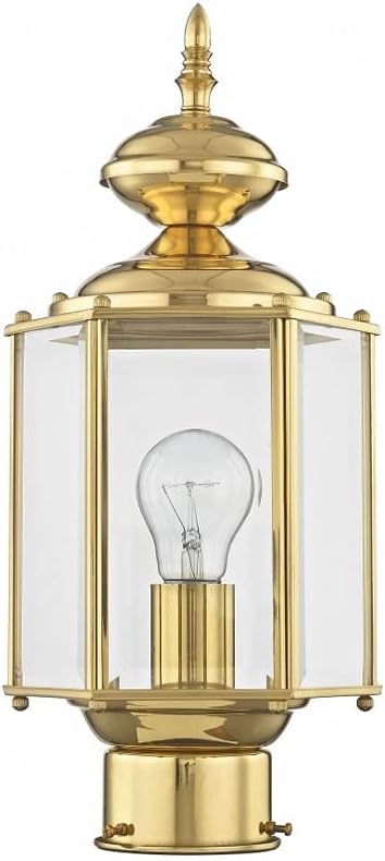 Livex Lighting Lantern 2117-02 Outdoor Post with Clear Beveled Glass Shades Polished Brass