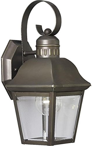 Andover Collection 1-Light Clear Beveled Glass Farmhouse Outdoor Small Wall Lantern Light Antique Bronze