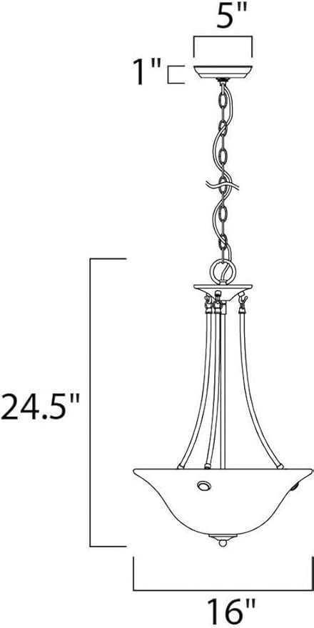 Maxim Lighting 2682MRSN Malaga-3 Light Invert Bowl Pendant in Transitional style-16 Inches Wide by 24.5 inches high Finish Color: Satin Nickel Installation: Traditional