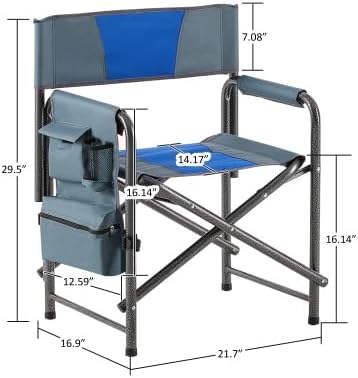 1-Piece Padded Folding Outdoor Chair with Storage PocketsLightweight Oversized Directors Chair for Indoor Outdoor Camping Picnics and FishingBlue/Grey