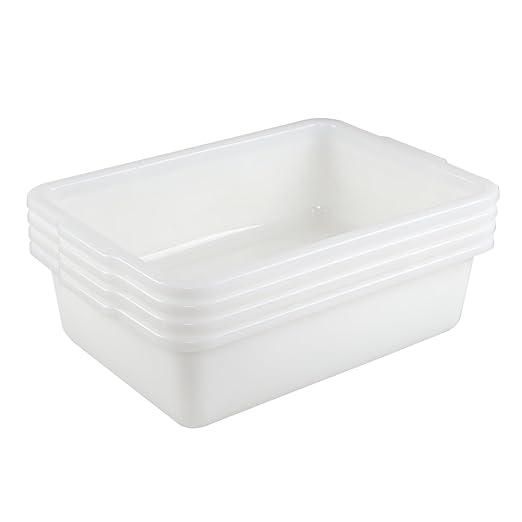 32 Liter Large Bus Tubs Commercial Plastic Bus Pans Set of 4 White