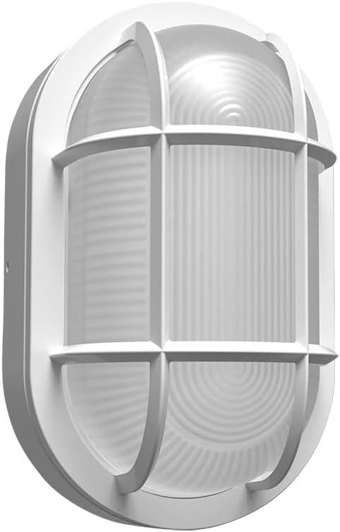 RAB Lighting Bulk LED Wall Pack Bulkhead Wall Sconce – Aluminum Impact-Resistant Glass – Indoor/Outdoor Use – 10W/8W/6W 20W/16W/12W – 3000K/4000K/5000K – Oval White