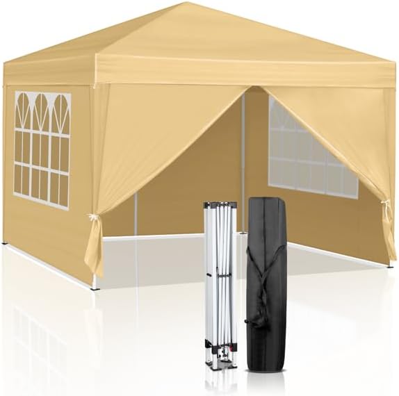 10x10 FT Pop Up Canopy Tent Portable Commercial Canopy Tent Outdoor Gazebo for Home Party &amp OutdoorPortable Shelter Gazebo Easy Outdoor Sun Shade for Events Parties and Camping - Khaki