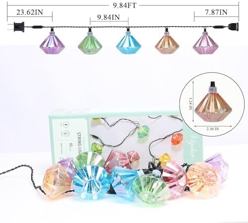 Vigdur Lantern String Lights - Multicolor Decorative String Lights Plug in with 10 Diamond Shaped Bulbs Indoor String Light for Xmas Party Wedding Bedroom Patio Decor