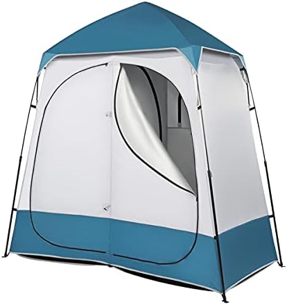 Portable Double Privacy Tent for Outdoor Shower Camping Changing Room Pop Up Dressing Shelter Folding Waterproof Blue White Oxford Fabric Easy Setup Privacy Pod for Beach Travel Fishing