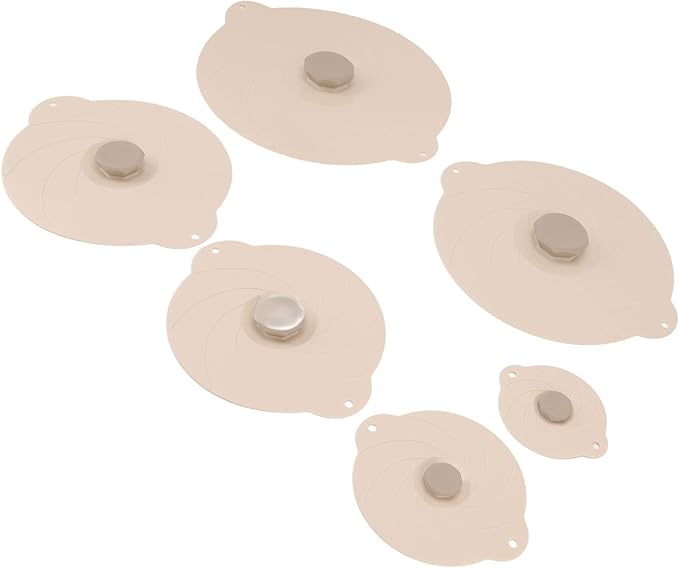 Food Can Lids Leakproof Silicone Suction Pot Cover for Bowls Pots Pans Beige Heat for Everyday Cooking and Storage 6Pcs Food Grade Sealing Lids for Microwave Oven Refrigerator