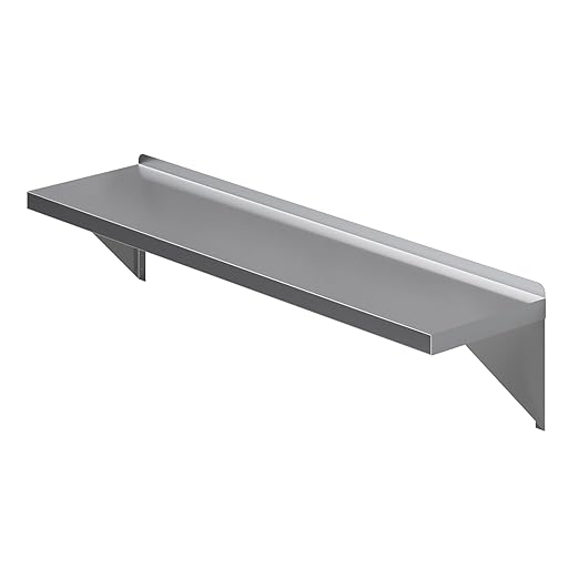 AmGood 12 Width x 48 Length | Stainless Steel Wall Shelf | Square Edge | Metal Shelving | Heavy Duty | Commercial Grade | Wall Mount | NSF Certified