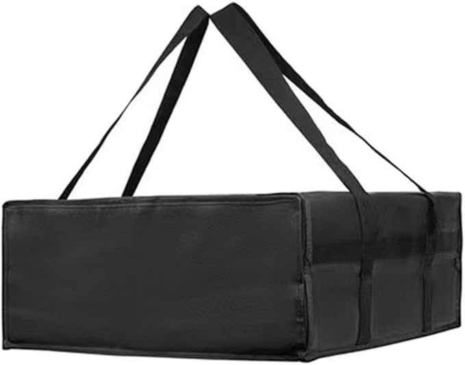 Insulated Pizza Delivery Bag Large Capacity Non-Woven Fabric Thick Foam Padding Heat Retention Water-Resistant Transparent Order Pocket Wristband Opening(Black 50 * 20.5CM)