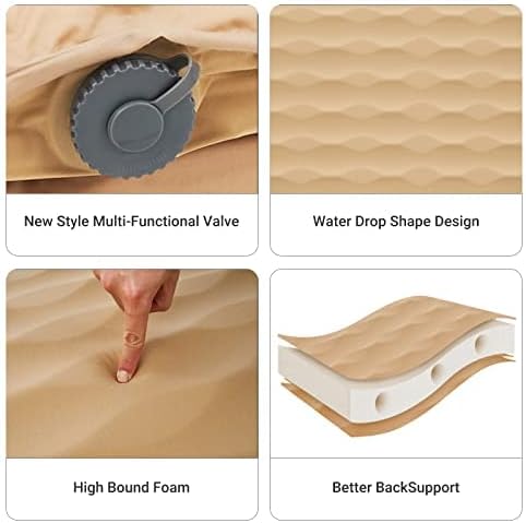 KingCamp Self Inflating Sleeping Pad R 7.9 Air &amp Foam Sleeping Pad for Camping 3 Thick Single Camping Mattress with 3D Sidewalls &amp Wave Surface Cut for Outdoor Tent Cot Car PVC Free (Khaki
