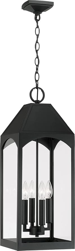 Capital Lighting 946342BK Burton Clear Glass Outdoor Hanging Lantern 4-Light 240 Total Watts 27 H x 10 W Black
