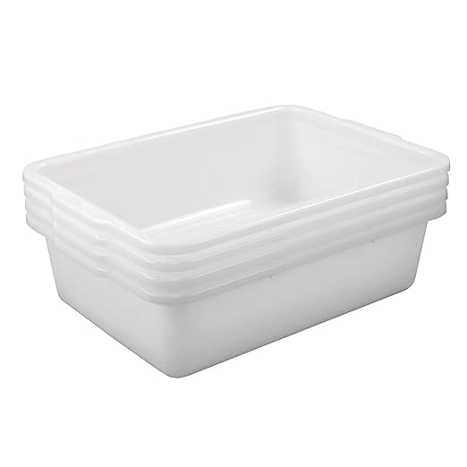 4 Packs 35 L Large Bus Tub Plastic Commercial Utility Bus Boxes Set White
