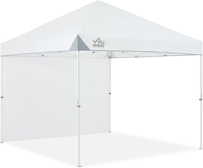 YOLI FORTRUSS EasyLift 10’x10’ Pop Up Instant Canopy with Reinforced Y-Truss Frame 99% UV Protection Water Resistant &amp Fire-Retardant Top 4 Height Settings with Sidewall and Wheeled Carry Bag