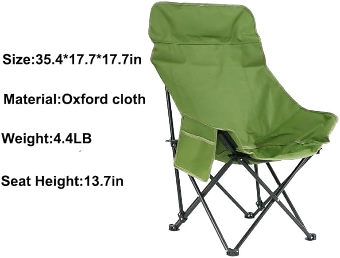 Portable Lightweight Compact Camping Foldable Chair with Carry Bag for Hiking Fishing Beach (High Back Green)