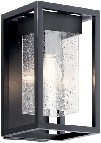 Kichler Mercer 12 Outdoor Wall Light in Black 1-Light Exterior Wall Sconce with Clear Seeded Glass (12 H x 7 W) 59060BSL