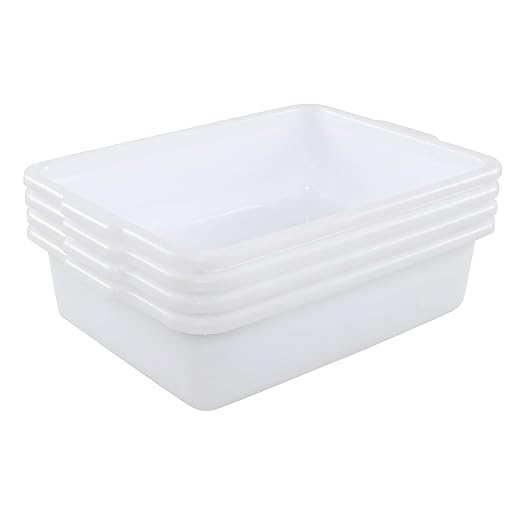 13 Liters Plastic Bus Tray Commercial Wash Basin Bus Tub Set of 4 White