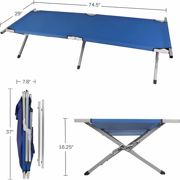 Portable Folding Camping Cot Heavy Duty Sleeping Bed with Carrying Bag 610D Oxford Cloth &amp Lightweight Aluminum Frame 275lbs Load Outdoor Cot for Adults Travel Hiking Office (Navy blue 1 P