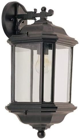 Sea Gull Lighting 84032-12 Kent One-Light Outdoor Wall Lantern With Clear Beveled Glass Panels Black Finish