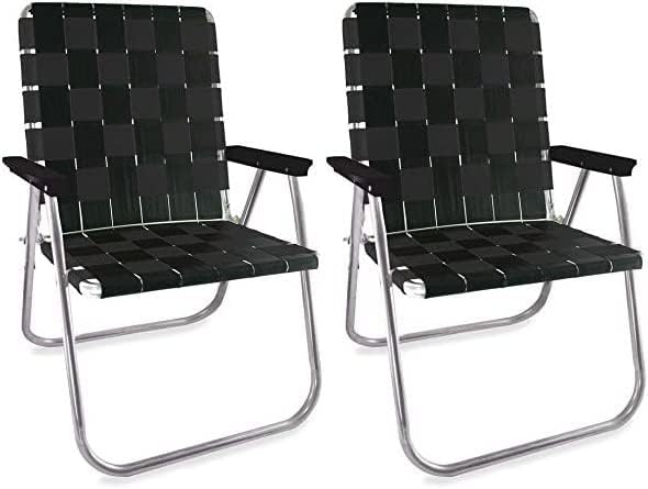 Lawn Chair USA - Outdoor Chairs for Camping. Made with Lightweight Aluminum Frames and UV-Resistant Webbing. Folds for Easy Storage 2- Pack (Black with Black Arms Magnum)