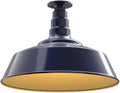 Steel Lighting Co. Manhattan Warehouse Light | Ceiling Mounted Pendant | 20 inch Dome | Flush Mount | Large Steel Barn Light Made in America | Navy Blue Exterior/Brass Interior