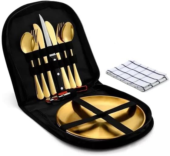 Cutlery Set Picnic Camping Picnic Set With 304 Stainless 10Pcs Tableware Dishes Steel Cutlery Set For 2Person B