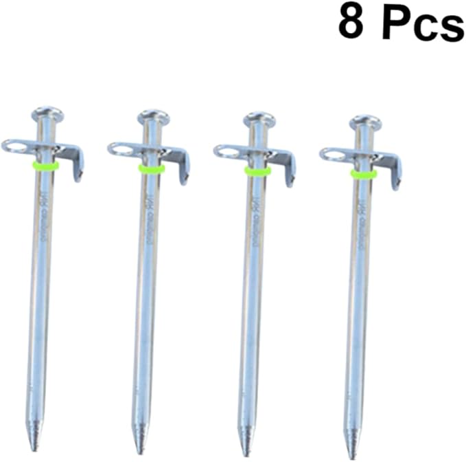 POPETPOP 4pcs Shape Tent Stakes Kit Ground Nails for Camping Canopy Tent Awning Rope and Hook