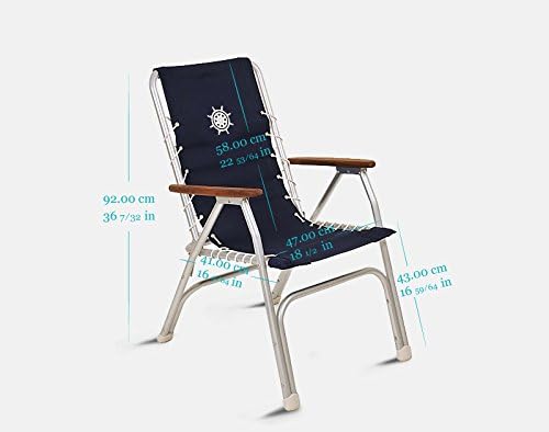 FORMA MARINE Boat Chairs High Back Navy Blue Deck Folding Marine Aluminum Teak Furniture Set of 2 M150XNB