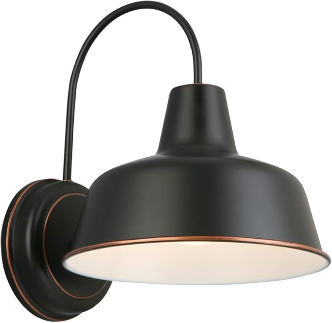 Design House Mason Farmhouse Gooseneck Barn Light Outdoor Exterior Porch or Patio Wall Light Fixture Oil Rubbed Bronze 10 Inch Diameter 1-Pack 579375