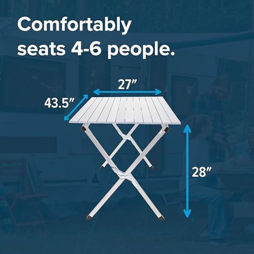 Camco Aluminum Roll-Up Campsite Table with Carrying Bag - Ideal for Tailgating Camping The Beach Parties and More - Lightweight Design and Rust Resistant (51896)
