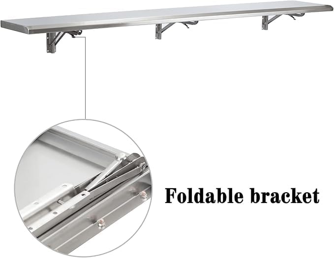 Concession Shelf 48 L x 12 W Stainless Steel Drop Down Folding Serving Food Shelf for Concession Window