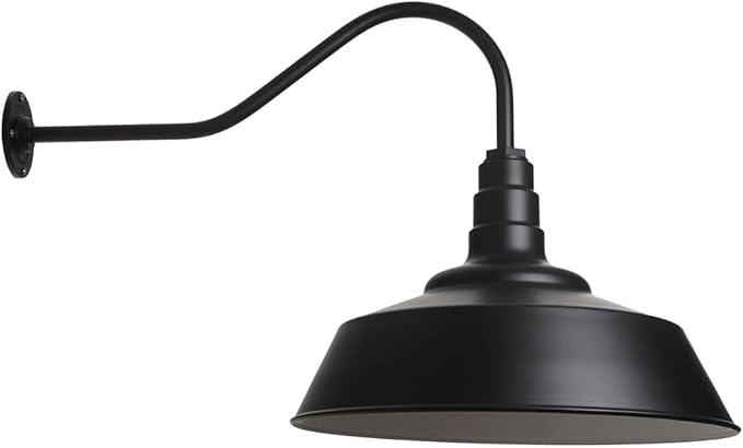 AGB101-AS20-MB Gooseneck Barn Light - Matte Black Outdoor Dome with Incandescent Downlight | Wall-Mount Fixture for Patios Gardens Pathways and Large Outdoor Living Spaces