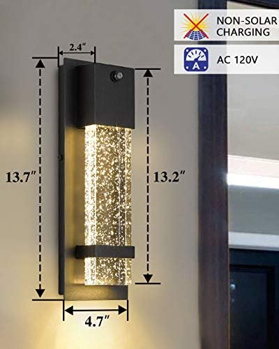 Dusk to Dawn Outdoor Wall Light Fixture HWH Exterior Wall Sconce Porch Light 2 Pack Outside Wall Lights in Black Finish with Crystal Bubble Glass 5HW9-B-P-2PK BK