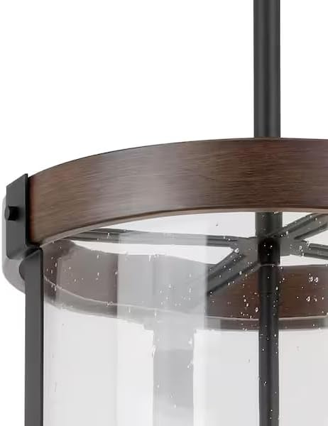 Ceybo 3 Light Matte Black and Darker Brown Outdoor Hanging Pendant Light Fixture with Clear Seeded Glass Dimmable Lighting Weather Resistant and Adjustable Height Black/brown SHEL000085